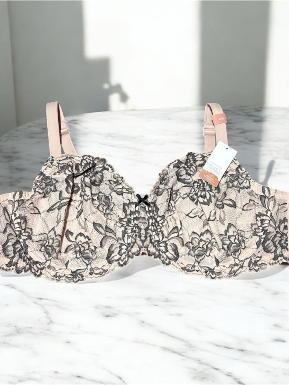 Cacique Blush Bra with Black Floral Lace